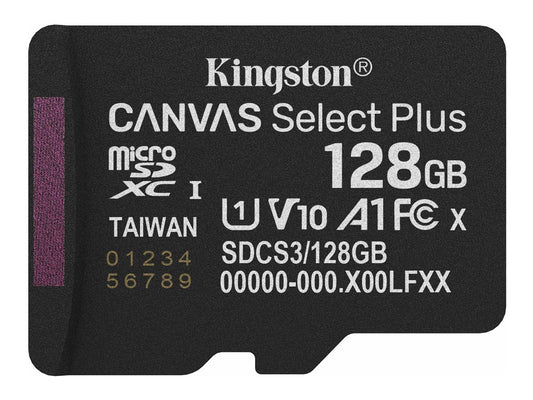 KINGSTON Canvas Select Plus Carte mémoire microSDXC 128Go Gen3 150R A1 Adaptateur SD Non Inclus