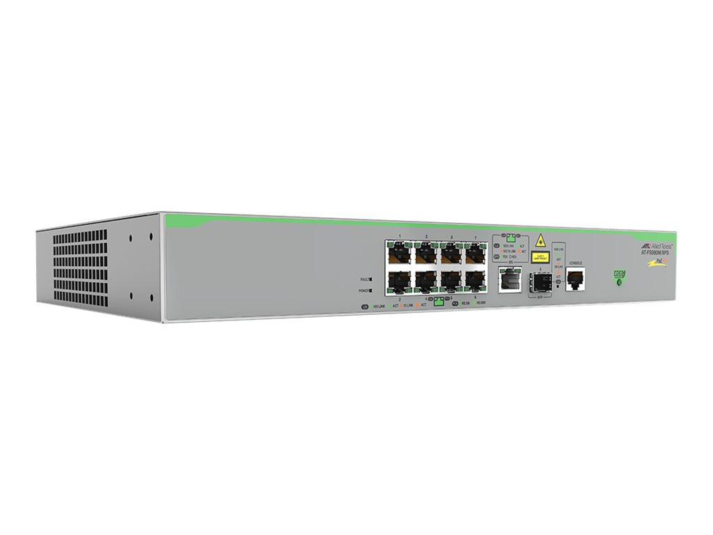 ALLIED 8x 10/100T POE+ ports and 1x combo ports 100/1000X SFP or 10/100/1000T Copper Fixed AC power supply EU Power Cord