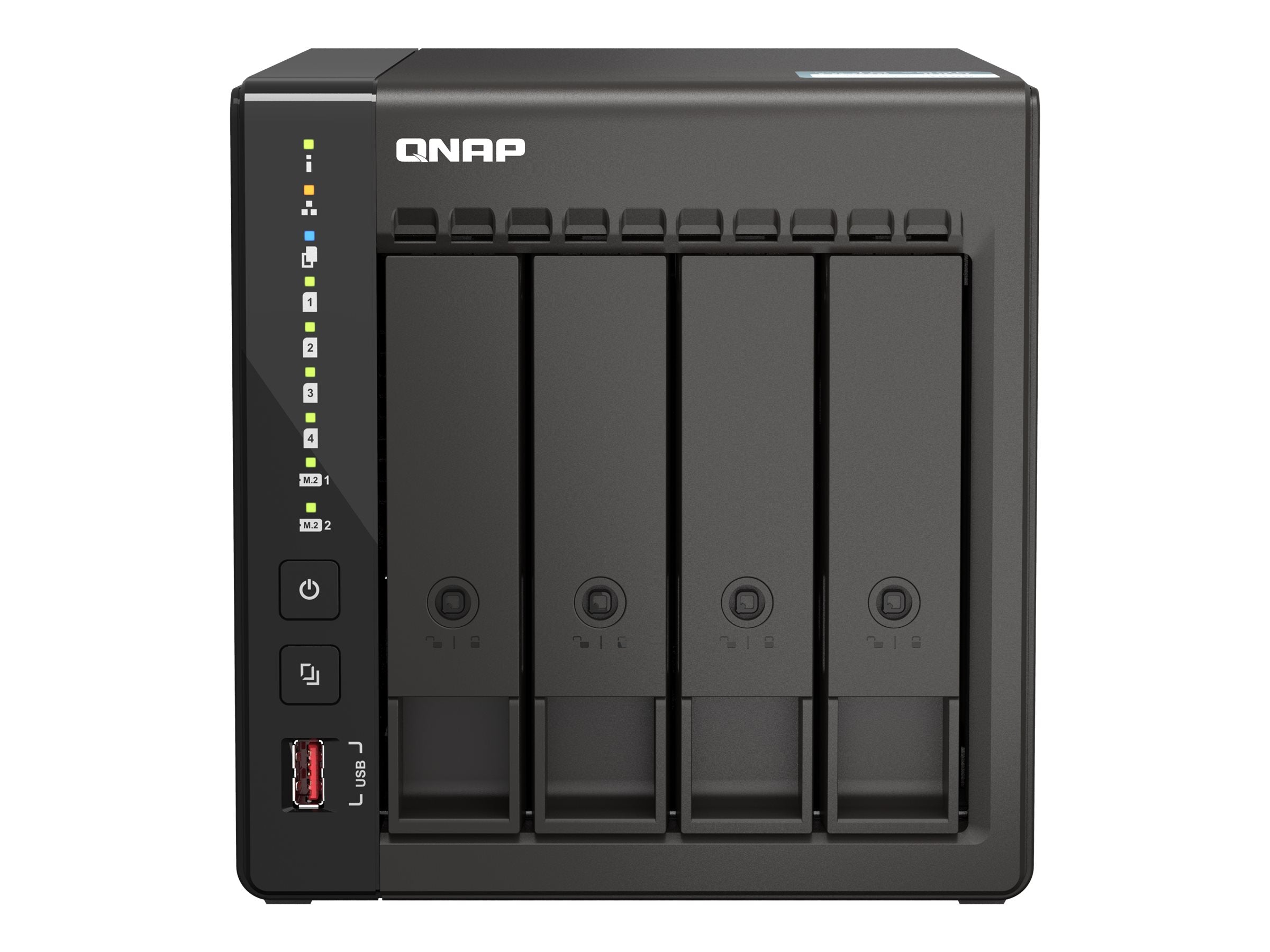 QNAP TS-453E-8G 4-bay desktop NAS Intel Celeron J6412 4C 2.0GHz burst 2.6GHz onboard 8Go RAM 2xHDMI 1.4b 2xM.2 2280 PCIe slots