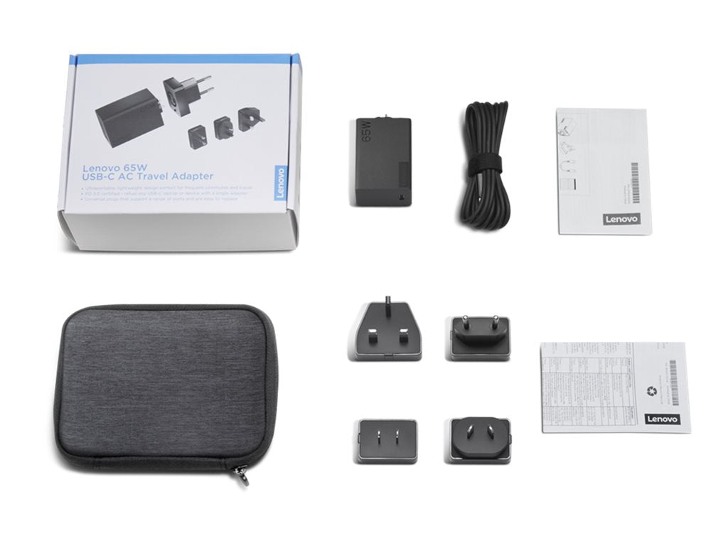 LENOVO 65W USB-C AC Travel Adapter 4 interchangeable plugs US EU AU UK