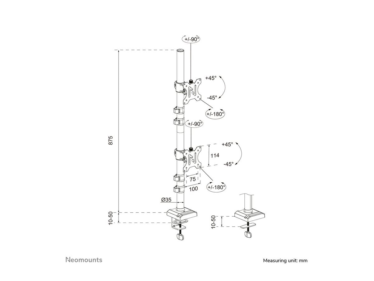 Neomounts DS60-600BL2V Dual monitor arm