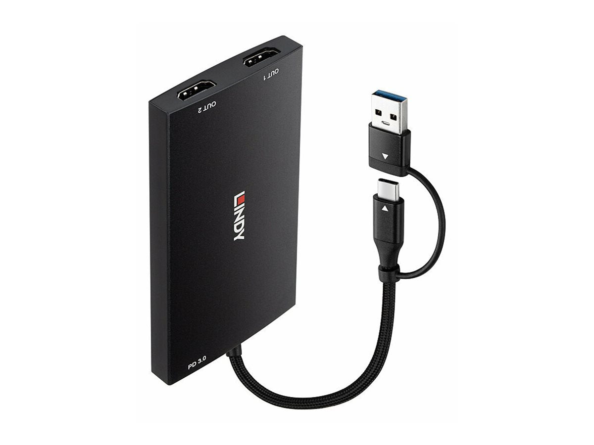 LINDY USB Type A and C to Dual HDMI 4K60 Converter