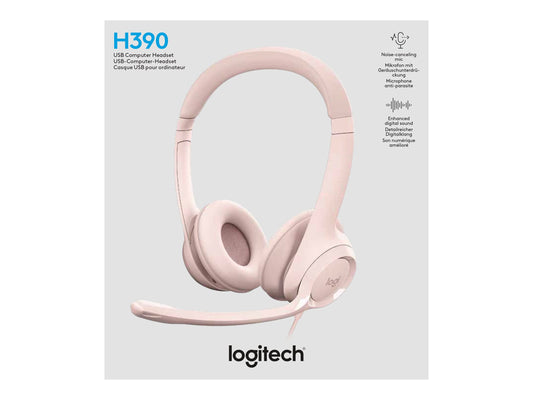 LOGITECH H390 Headset on-ear wired USB-A rose