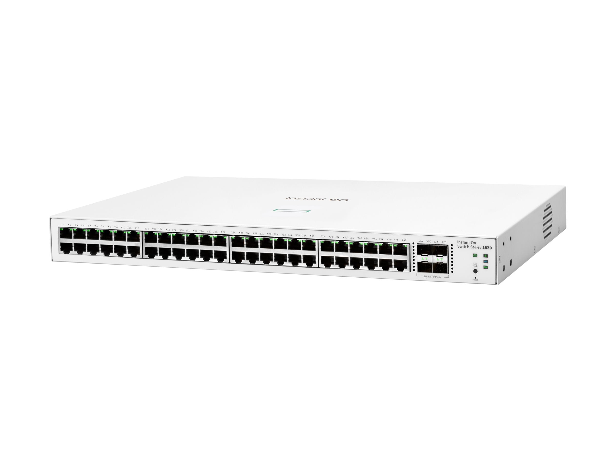 HPE Networking Instant On 1830 48G 4SFP Switch Commutateur intelligent 48 x 10/100/1000 + 4 x Gigabit SFP de bureau