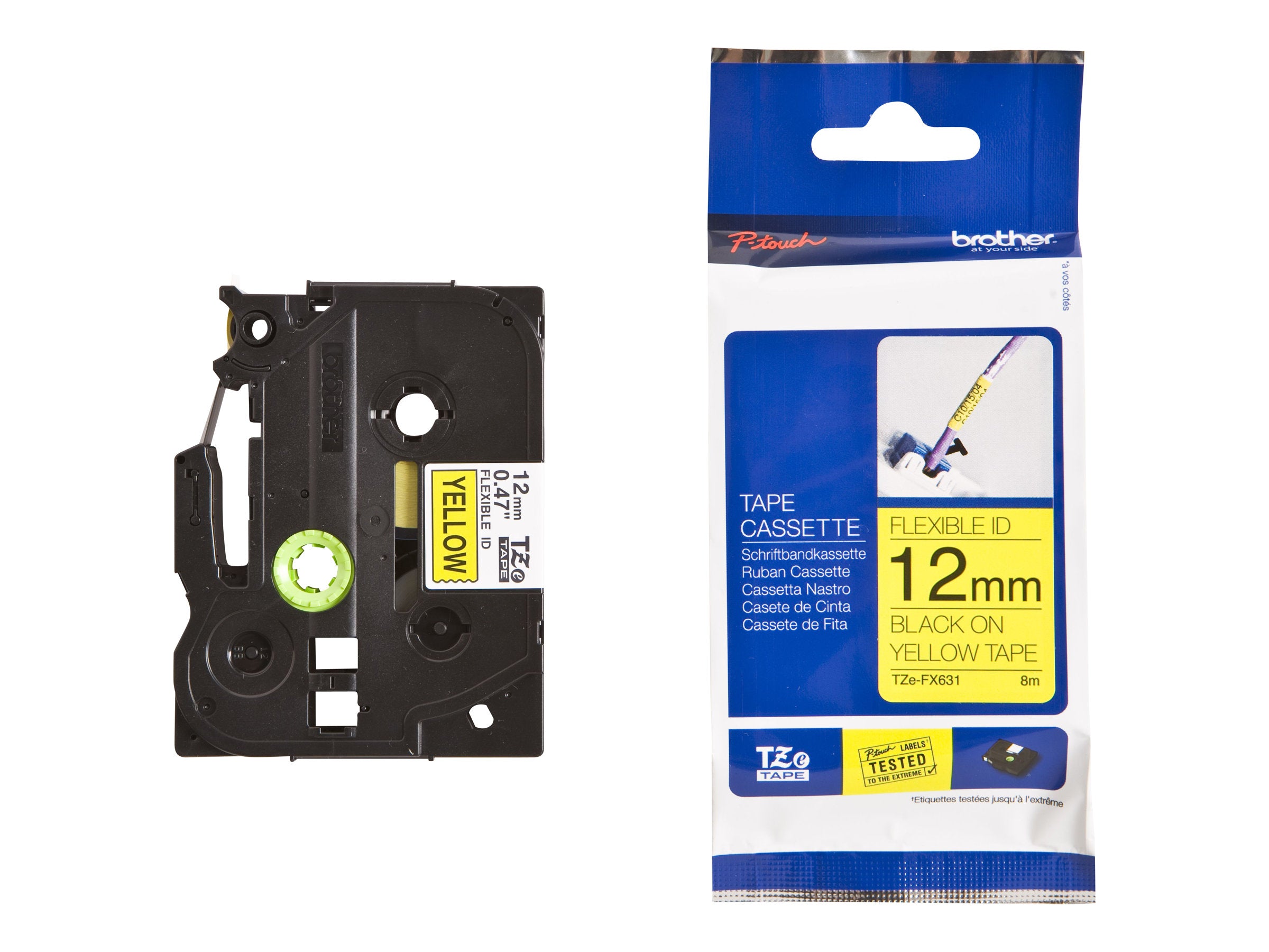 BROTHER P-TOUCH TZE-FX631 noir sur jaune  12mm