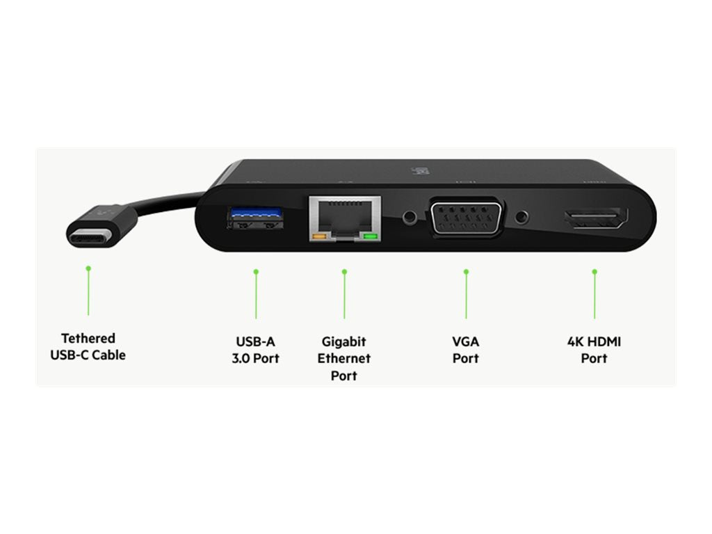 BELKIN Adaptateur Hub USB-C HDMI VGA RJ45 100w PD