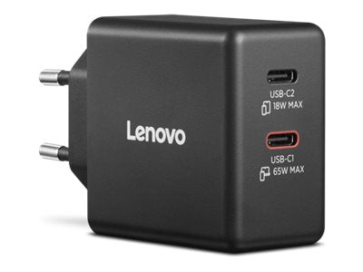 LENOVO Dual Power adapter GaN USB-C AC 100/240 V 65Watt output connectors: 2 black