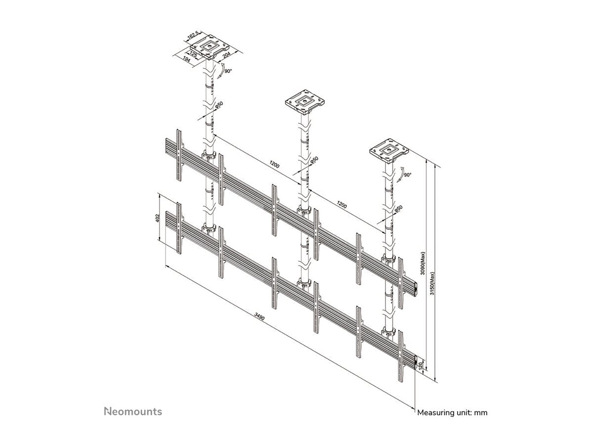 NEOMOUNTS NMPRO-C32 Support pour mur dimages plafond 32-55p - h 325 cm