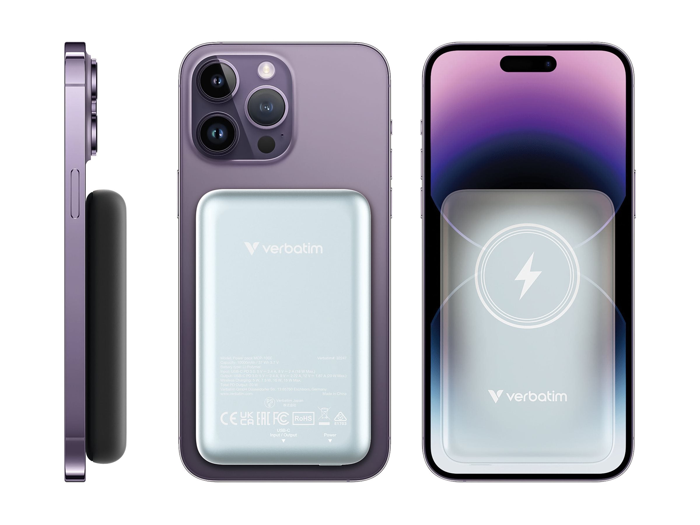 VERBATIM CHARGE N GO MAGNETIC WIRELESS POWER BANK 10000 BLUE WCF (P)
