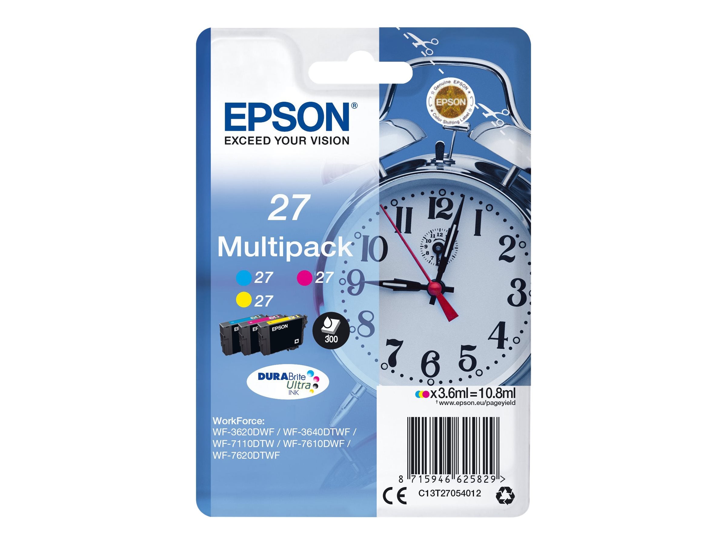 EPSON 1LB 27 ink cartridge cyan magenta and yellow standard capacity 3x3.6ml 3x350 pages combopack RF-AM blister - DURABrite w/s