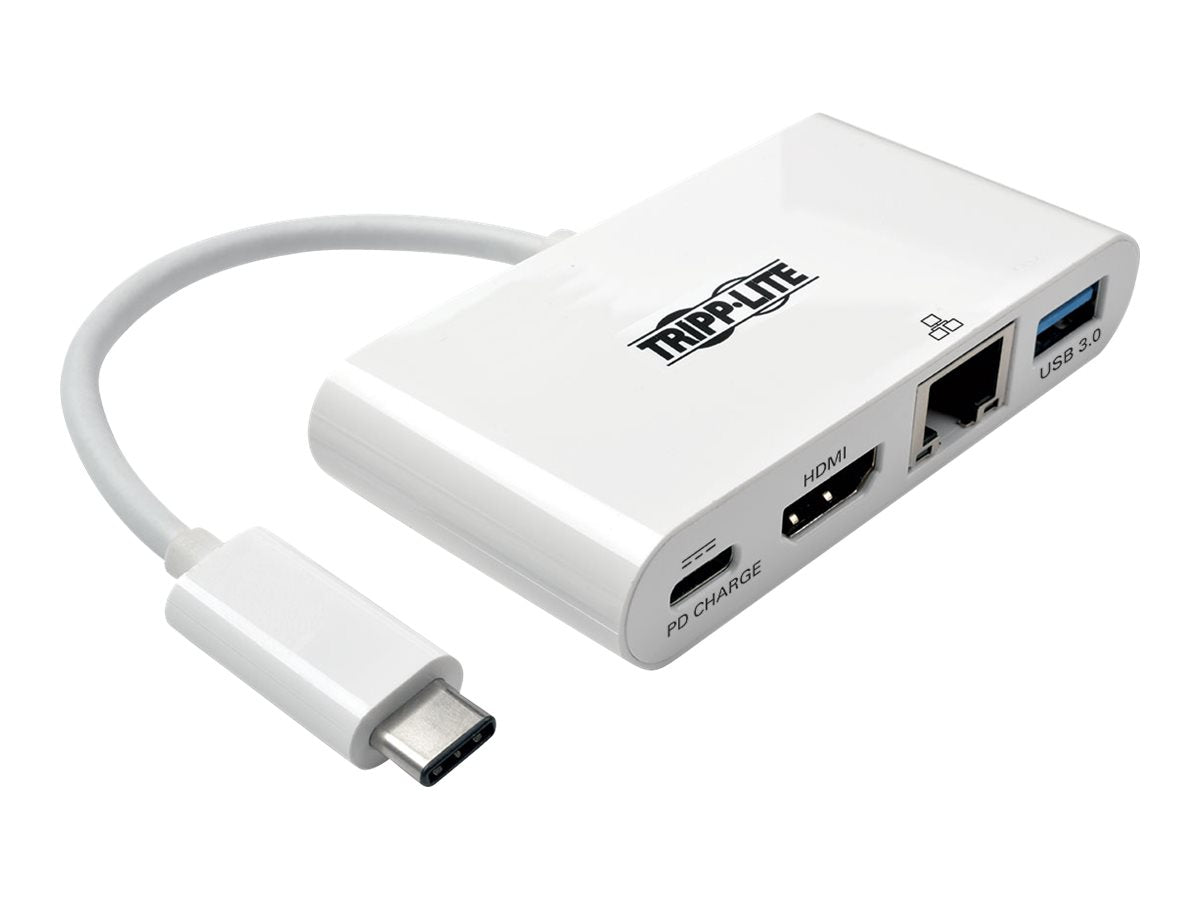 EATON TRIPPLITE USB-C Multiport Adapter - HDMI USB 3.0 Port GbE 60W PD Charging HDCP White