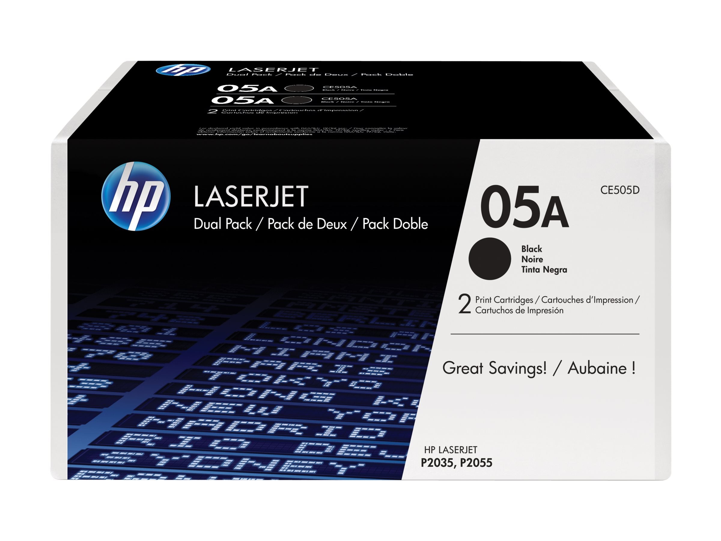 HP 05A original LaserJet Toner cartridge CE505D black standard capacity 2 x 2.300 pages 2-pack