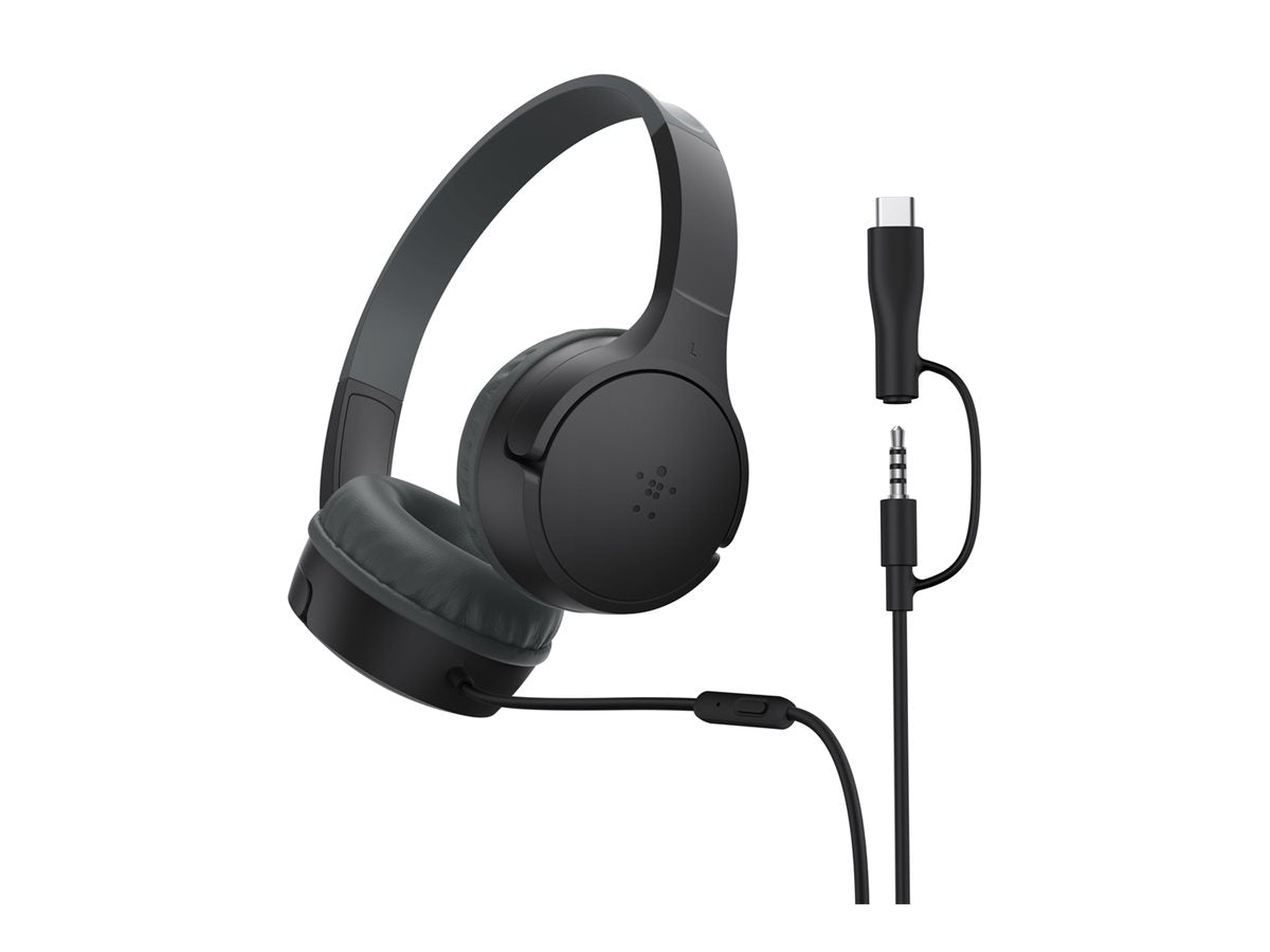 BELKIN SoundForm Mini Wired On-Ear Headphones USB-C & 3.5mm Black