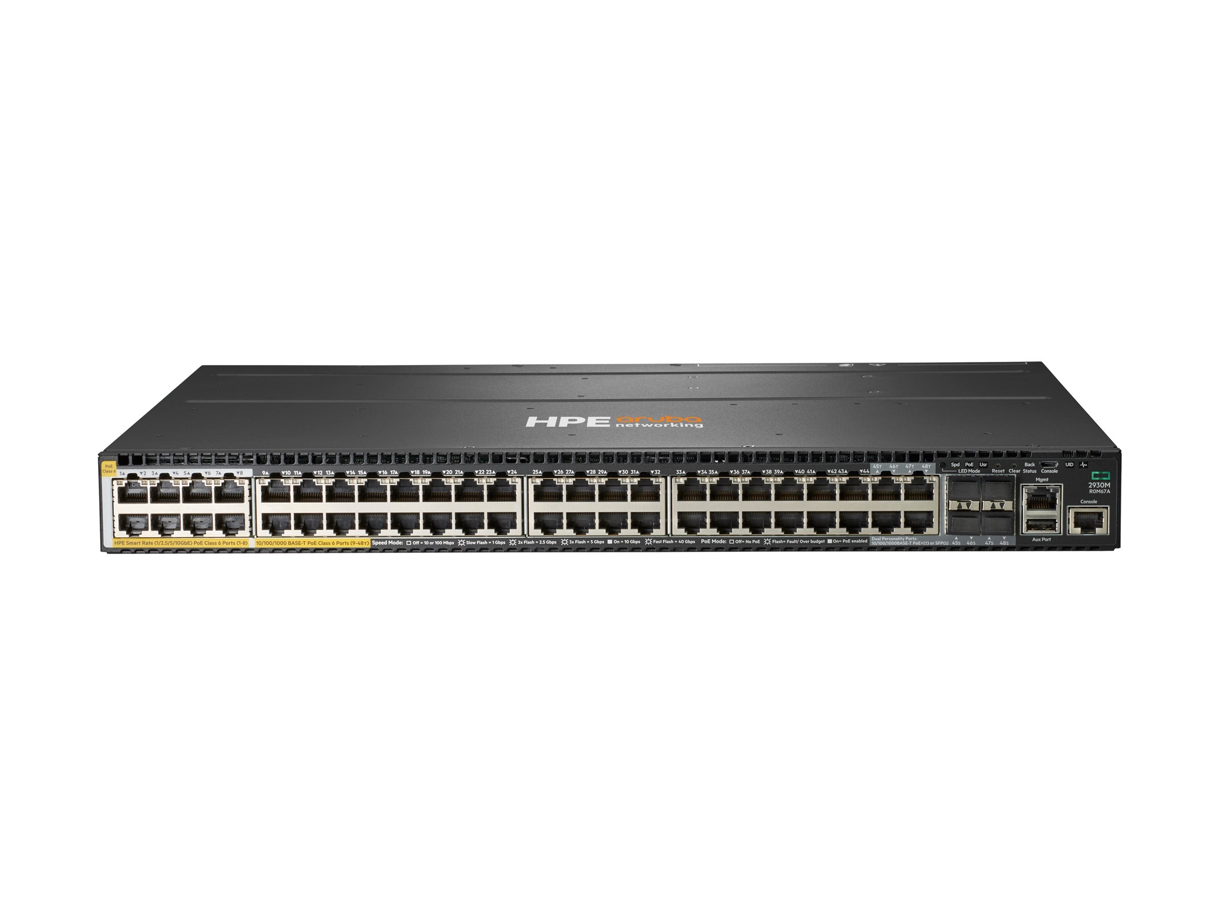 HPE Aruba 2930M Switch 40G 1 Slot PoE Class 6 Layer 3 10 Chassis Backplane Stacking Static RIP Access OSPF Routing ACLs