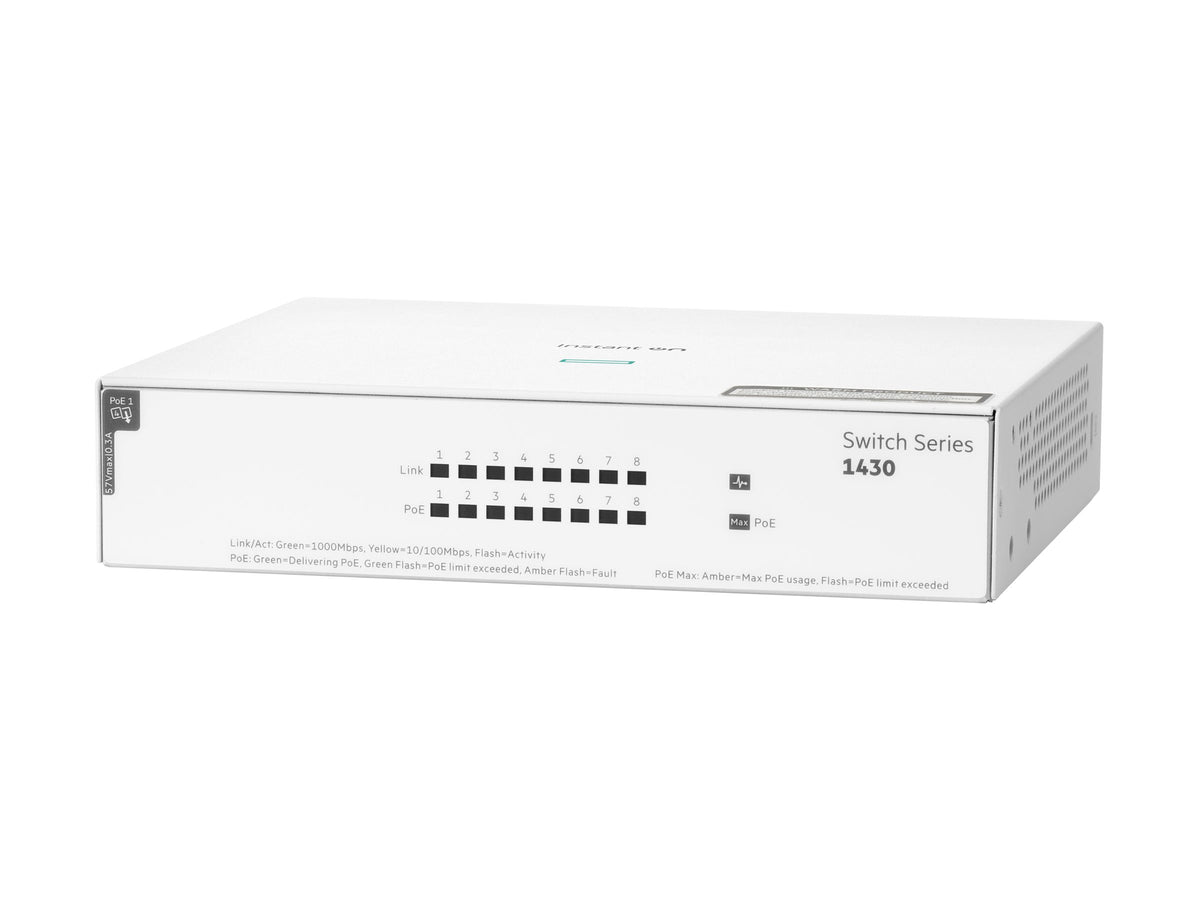 HPE Networking Instant On 1430 8G Class4 PoE 64W Switch Commutateur non géré 8 x 10/100/1000 PoE Class 4 de bureau
