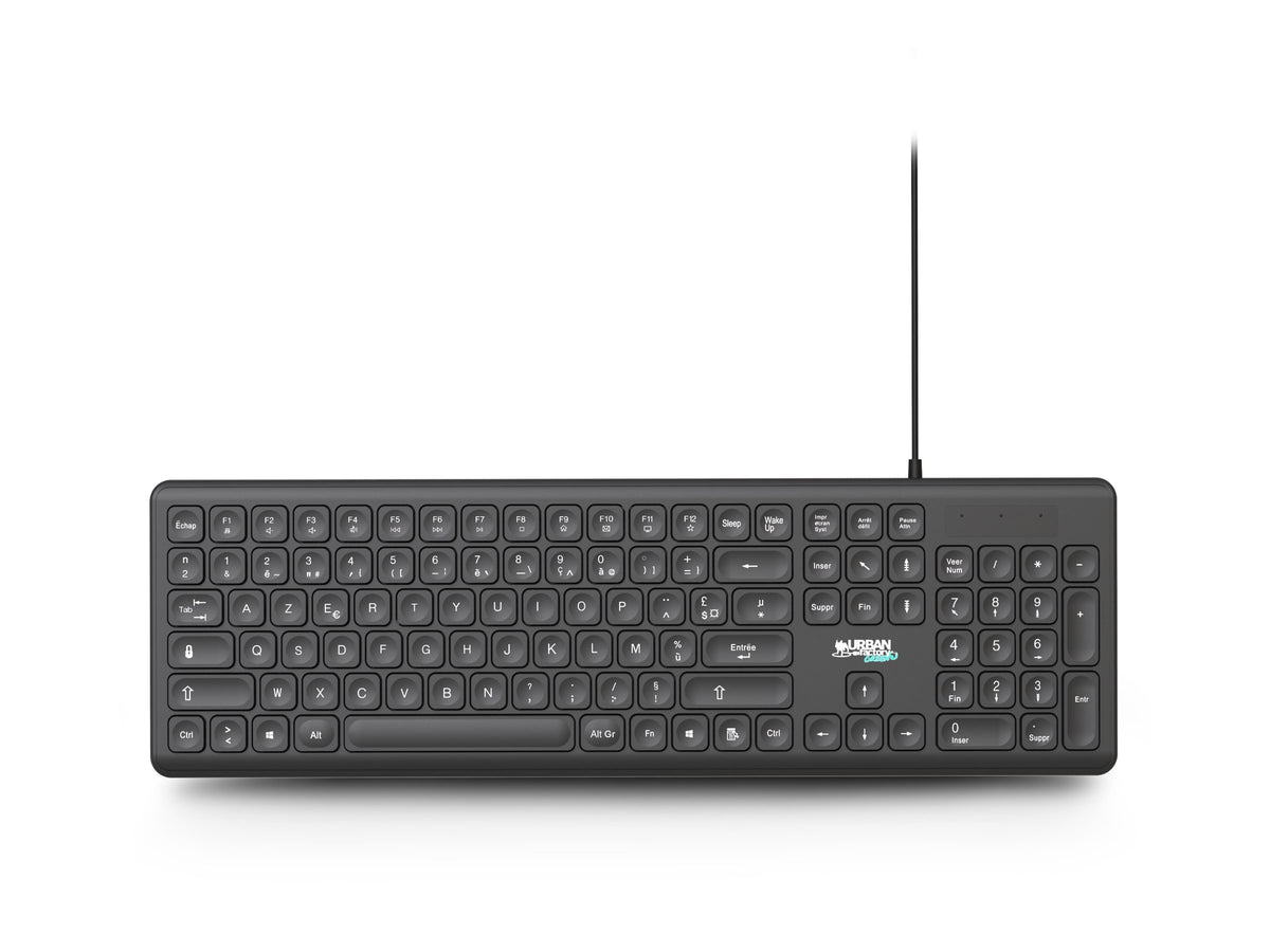 URBAN FACTORY 104key wired keyboard Flat and ergonomic scissor keys Lighted indicators
