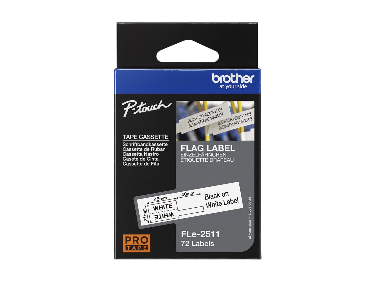 BROTHER FLe-2511 Black on White Flag Tape for Brother P-touch D800W P900W P950NW