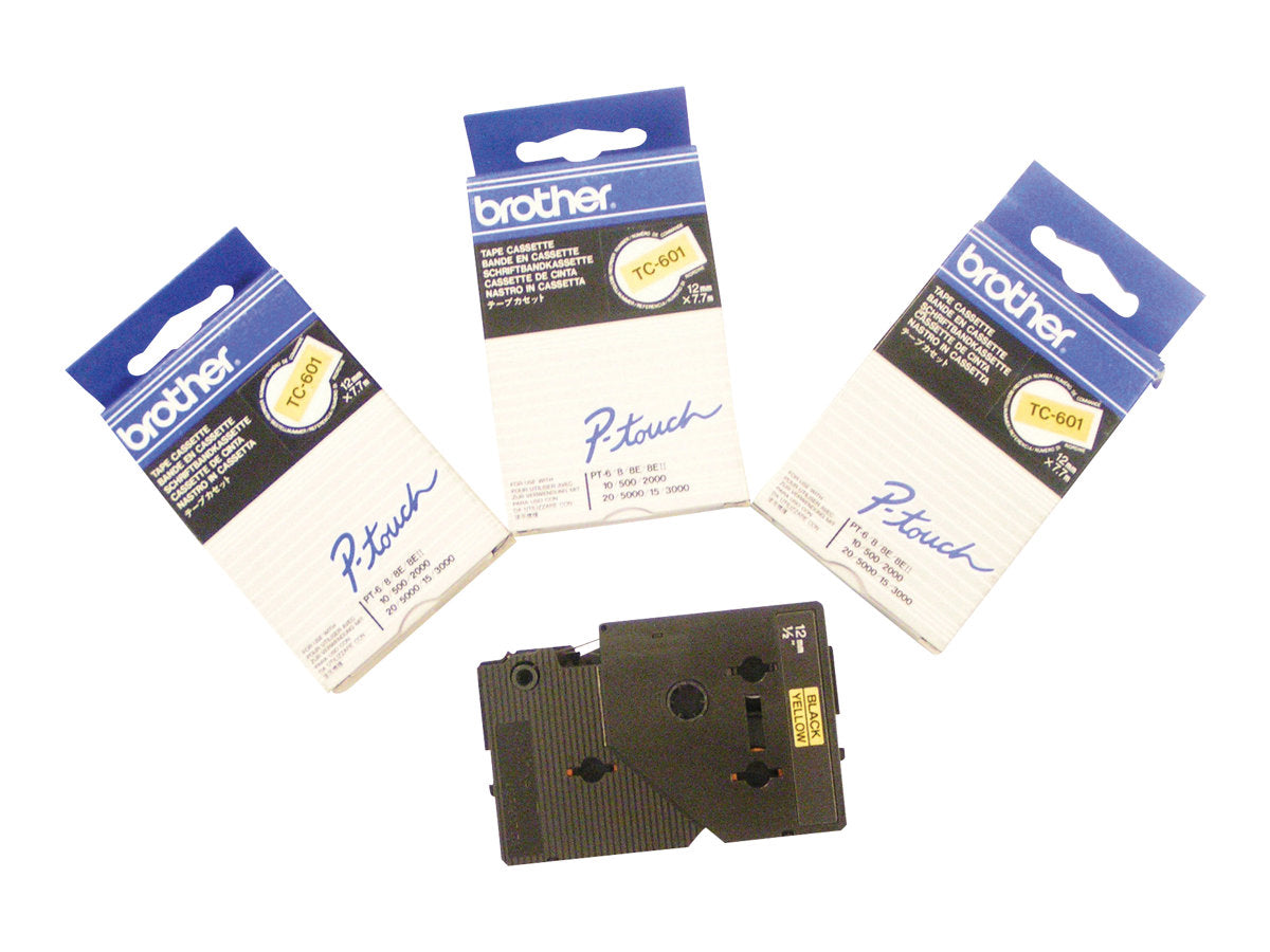 BROTHER P-TOUCH TC-601 noir sur jaune  12mm