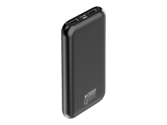 URBAN FACTORY 10000mAh capacity 2xUSB-A 2.1A MAx 4xLED charge indicators 1x2A USB-C input port 1 X 2A Micro-USB input port