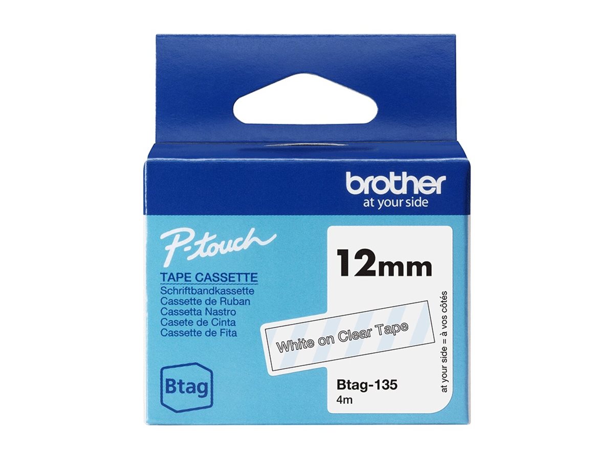 BROTHER 12MM BTAG135 Tape White on Transparent