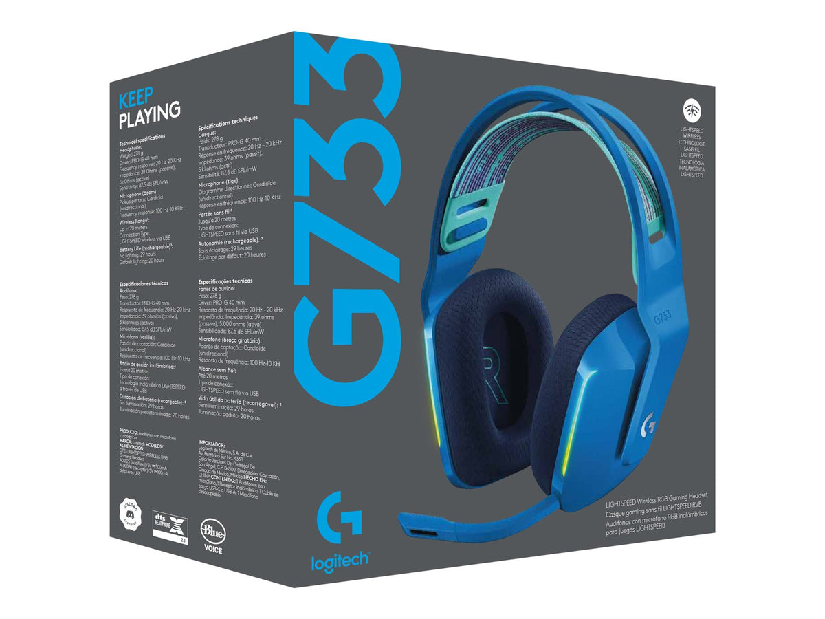 LOGITECH G G733 LIGHTSPEED Wireless RGB Gaming Headset Headset full size 2.4 GHz wireless blue