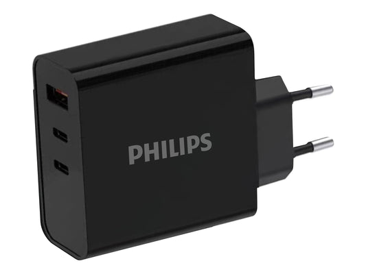 PHILIPS Chargeur secteur 65W 2 ports USB Type C et 1 USB-A