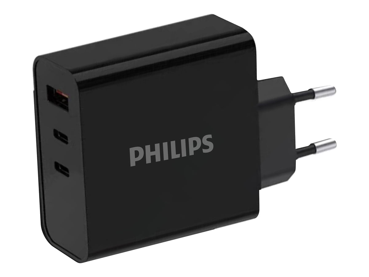 PHILIPS Chargeur secteur 65W 2 ports USB Type C et 1 USB-A