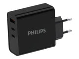 PHILIPS Chargeur secteur 65W 2 ports USB Type C et 1 USB-A
