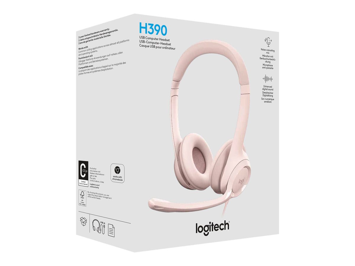 LOGITECH H390 Headset on-ear wired USB-A rose