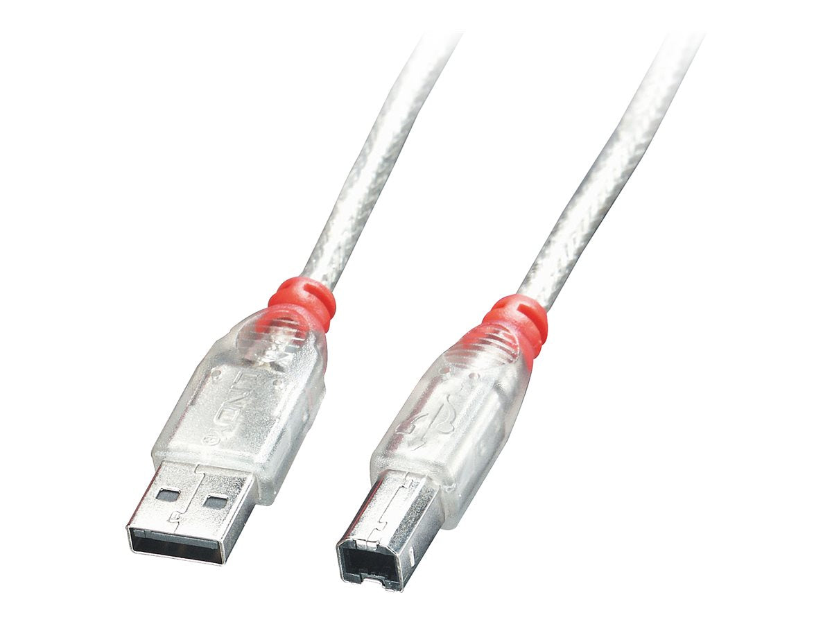LINDY USB 2.0 Cable A/B Transparent 5m. Transfer Rate up to 480 MBit/s