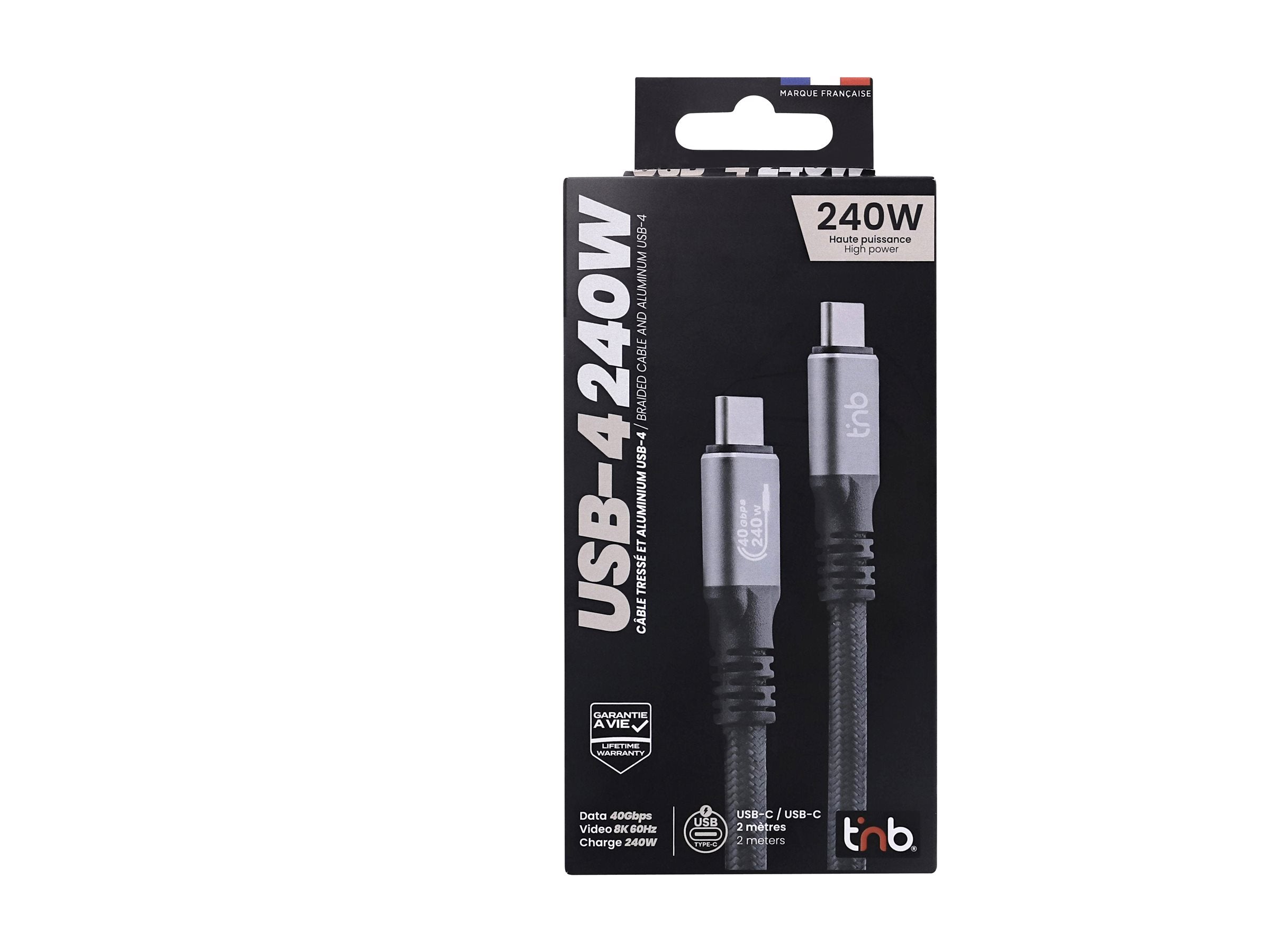 TNB CÃ¢ble professionnel USB-4 Gen3 240W 40 Gbps 2m - noir