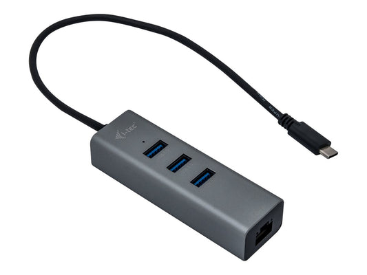 I-TEC USB-C Metal 3-Port HUB with Gigabit Ethernet Adapter 1xUSB-C to RJ-45 3xUSB 3.0 Port LED-Anzeige compatible with TB 3