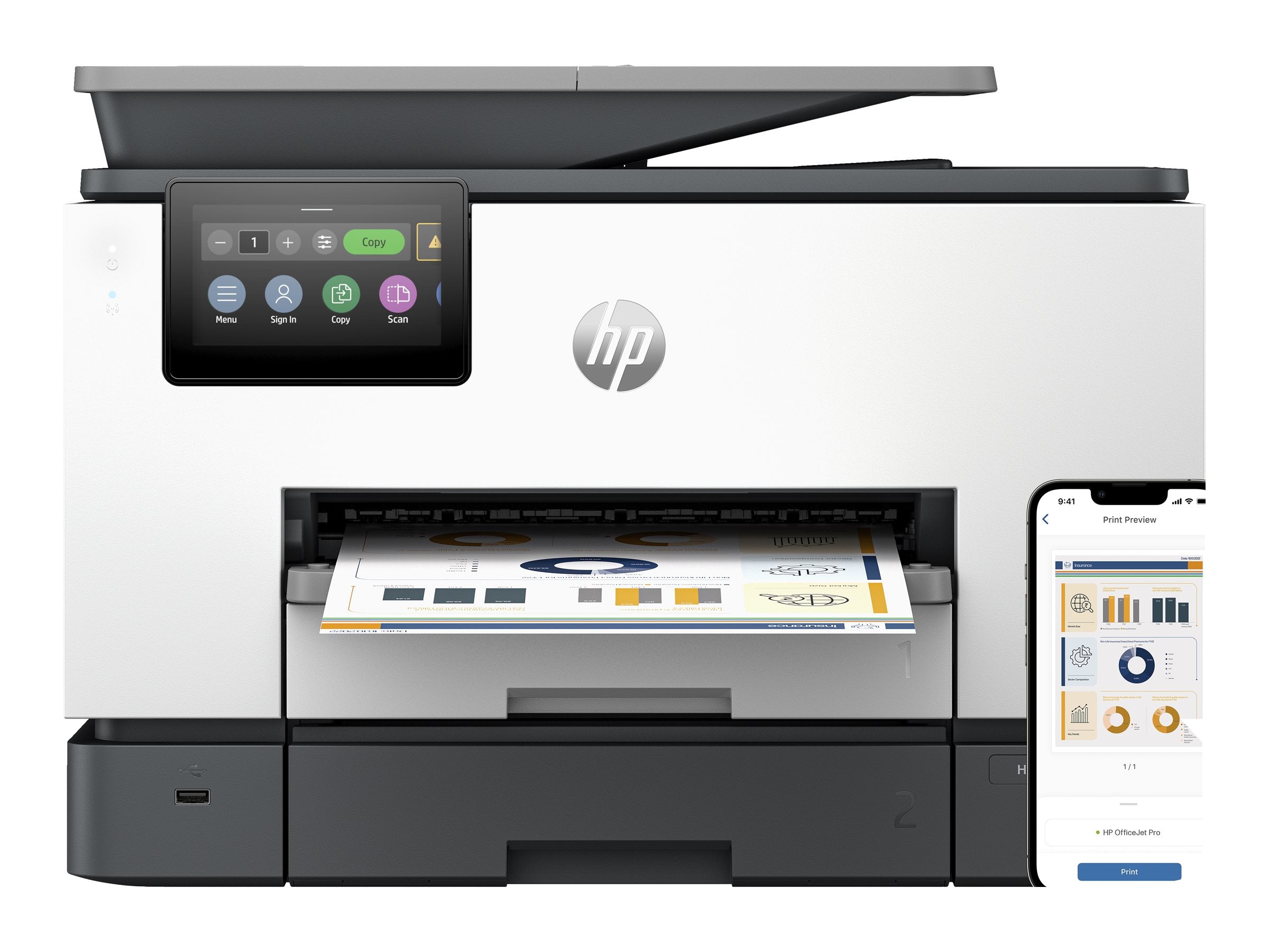 HP Officejet Pro 9130b All-in-One MFP colour ink-jet A4 23ppmcopy 25ppmprint 250 sheets USB2.0 LAN Wi-Fi imprimante multifonction
