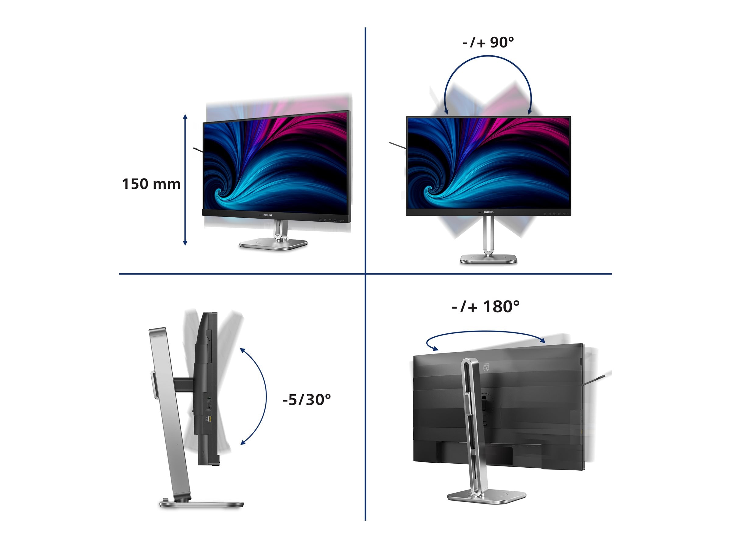 PHILIPS 27p 2560x1440 120Hz IPS Flat H/A 150 MM TUV EyeSafe certified USB HUB SPEAKERS Power/Light sensor DP 2xHDMI 350cd/m2