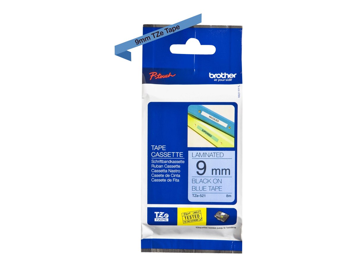 BROTHER P-TOUCH TZE-521 noir sur bleu 9mm
