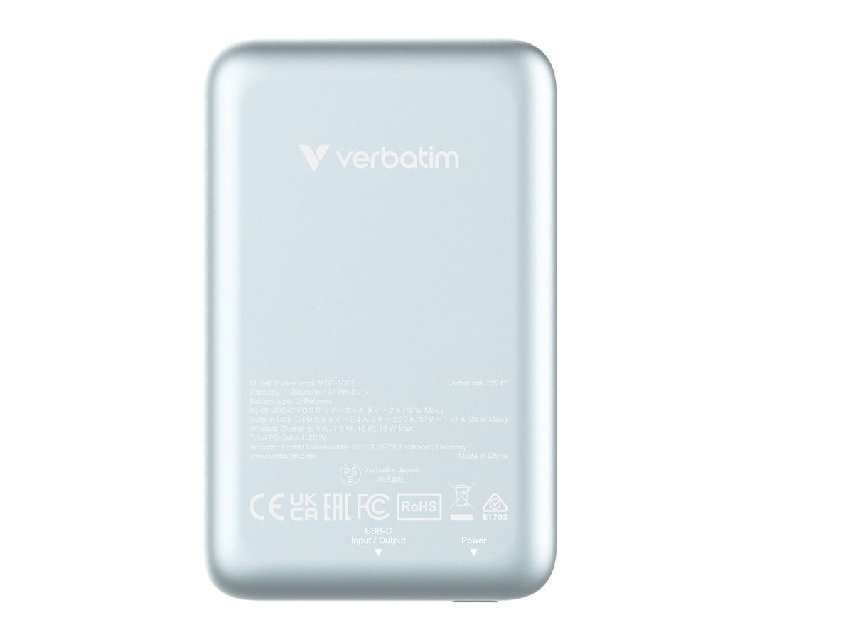 VERBATIM CHARGE N GO MAGNETIC WIRELESS POWER BANK 10000 BLUE WCF (P)