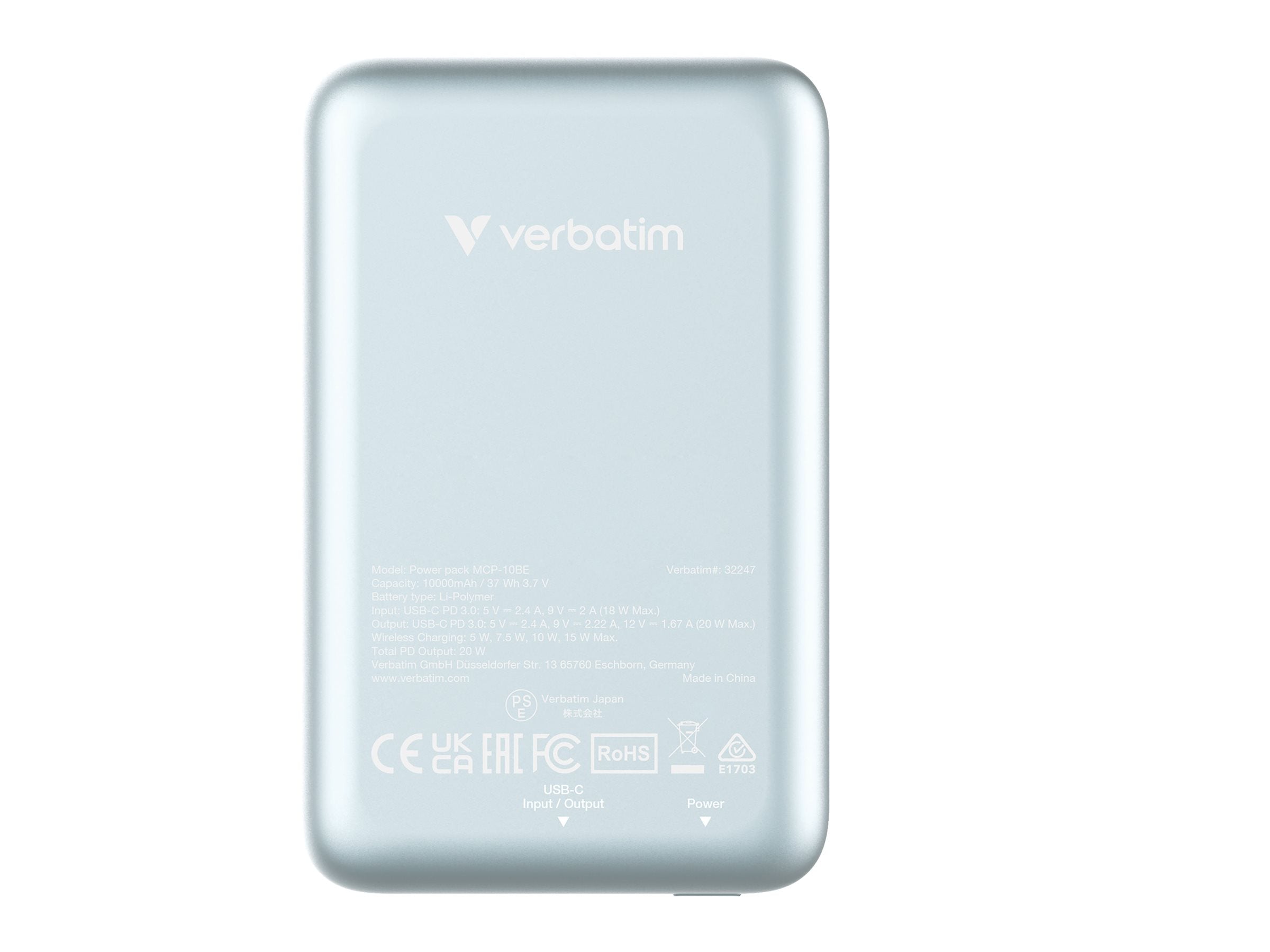 VERBATIM CHARGE N GO MAGNETIC WIRELESS POWER BANK 10000 BLUE WCF (P)