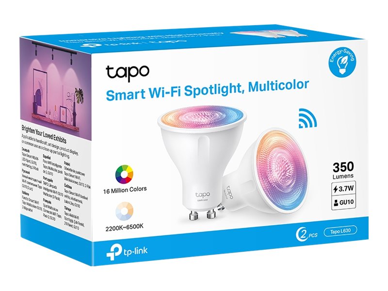 TP-LINK Smart Wi-Fi Spotlight Dimmable 2-Pack 2.4GHz IEEE 802.11b/g/n GU10 Base 220-240V 50/60Hz 350lm 3.7W 2.200K 6.500K