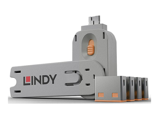 LINDY Clé USB et 4 bloqueurs de ports USB Orange