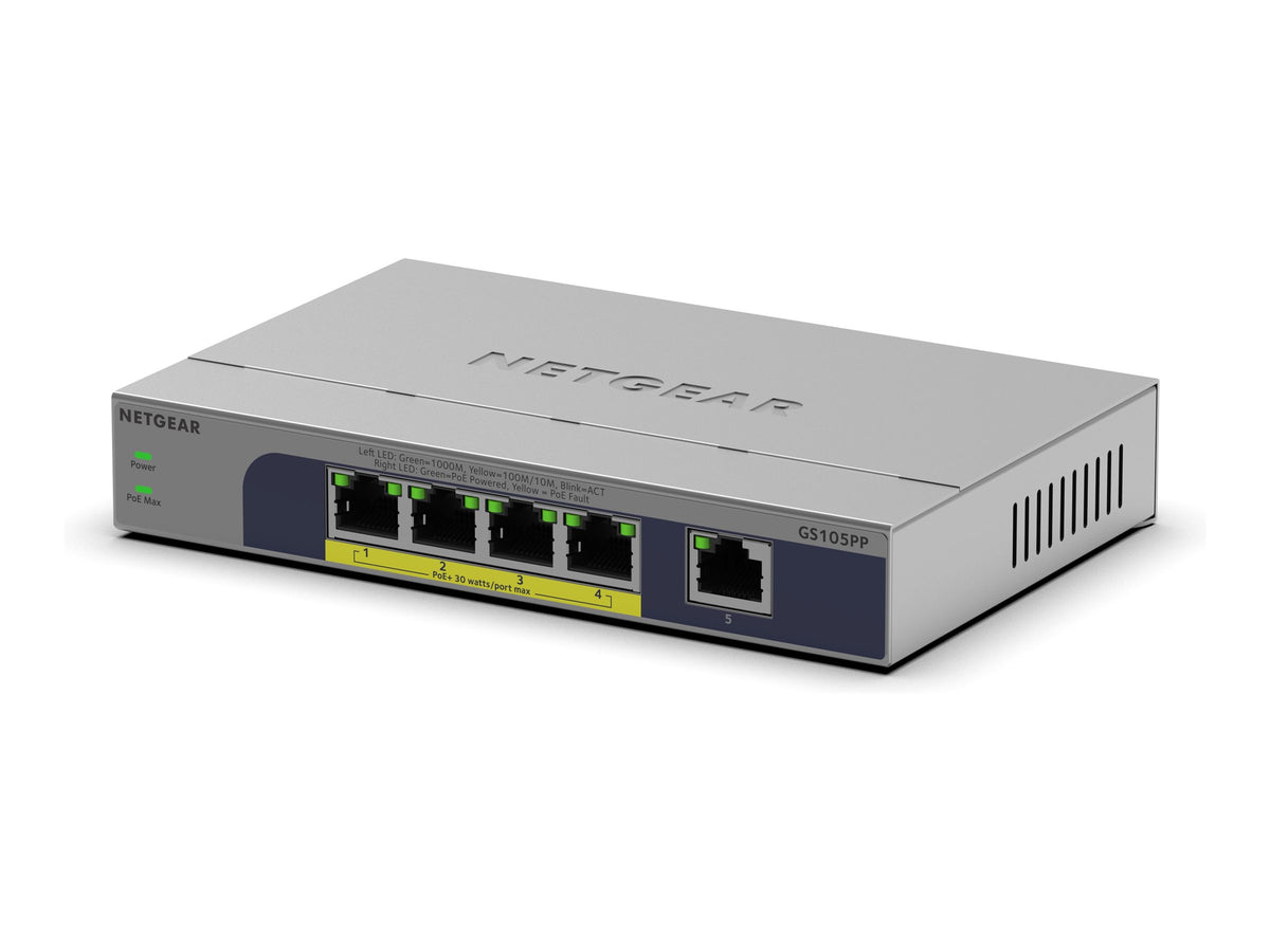 NETGEAR 5PT GB UNMANAGED SWICH W/POE+ GS105PP