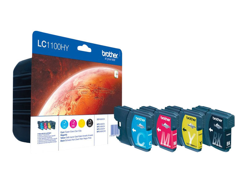 BROTHER LC-1100 cartouche d encre noir et tricolore haute capacité Nr: 19ml, Cl: 16ml Nr: 900, Cl: 750 pages pack de 4 blister