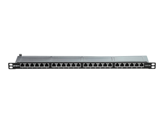 LINDY Cat.6A Patch Panel 24p STP 1/2 U Black 24 Ports in 0.5 height unit 10GbE