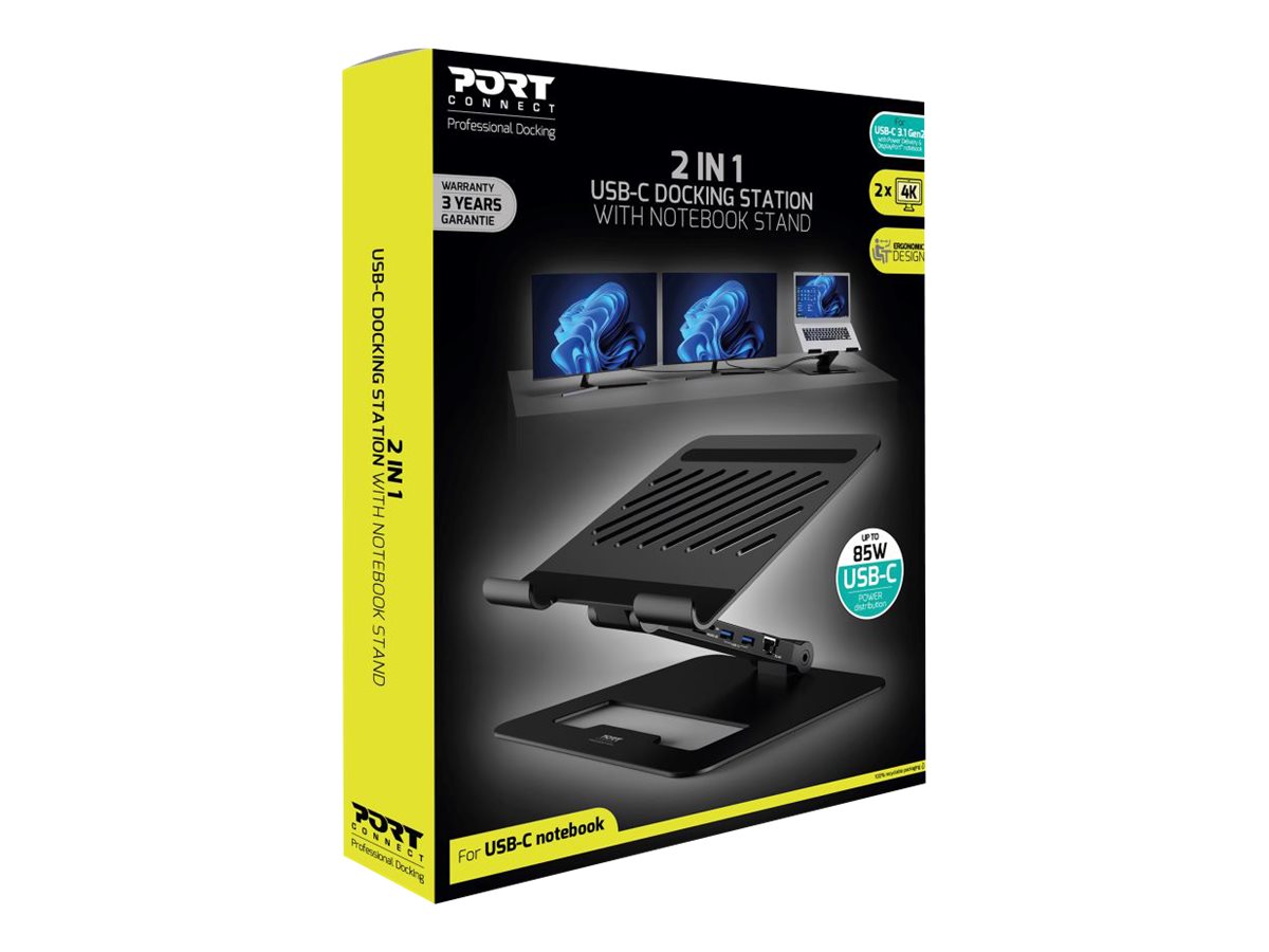 PORT DESIGNS 2in1 Docking Station with Integrated Notebook Stand Stand for Notebooks from 10 to 15.6p with USB type C Office