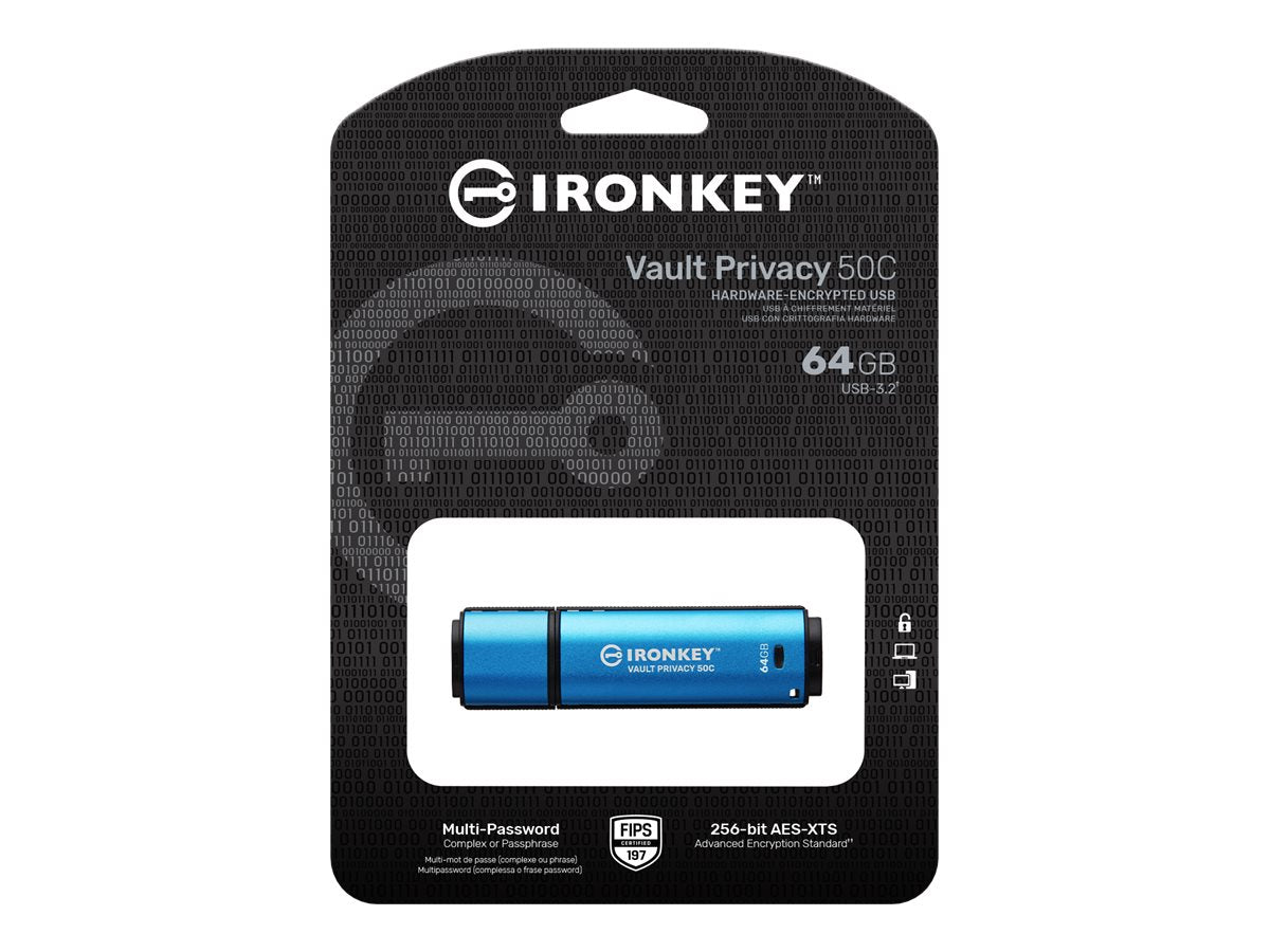 KINGSTON 64Go USB-C IronKey Vault Privacy 50C AES-256 Encrypted FIPS 197