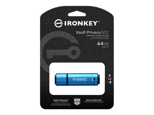 KINGSTON 64Go USB-C IronKey Vault Privacy 50C AES-256 Encrypted FIPS 197
