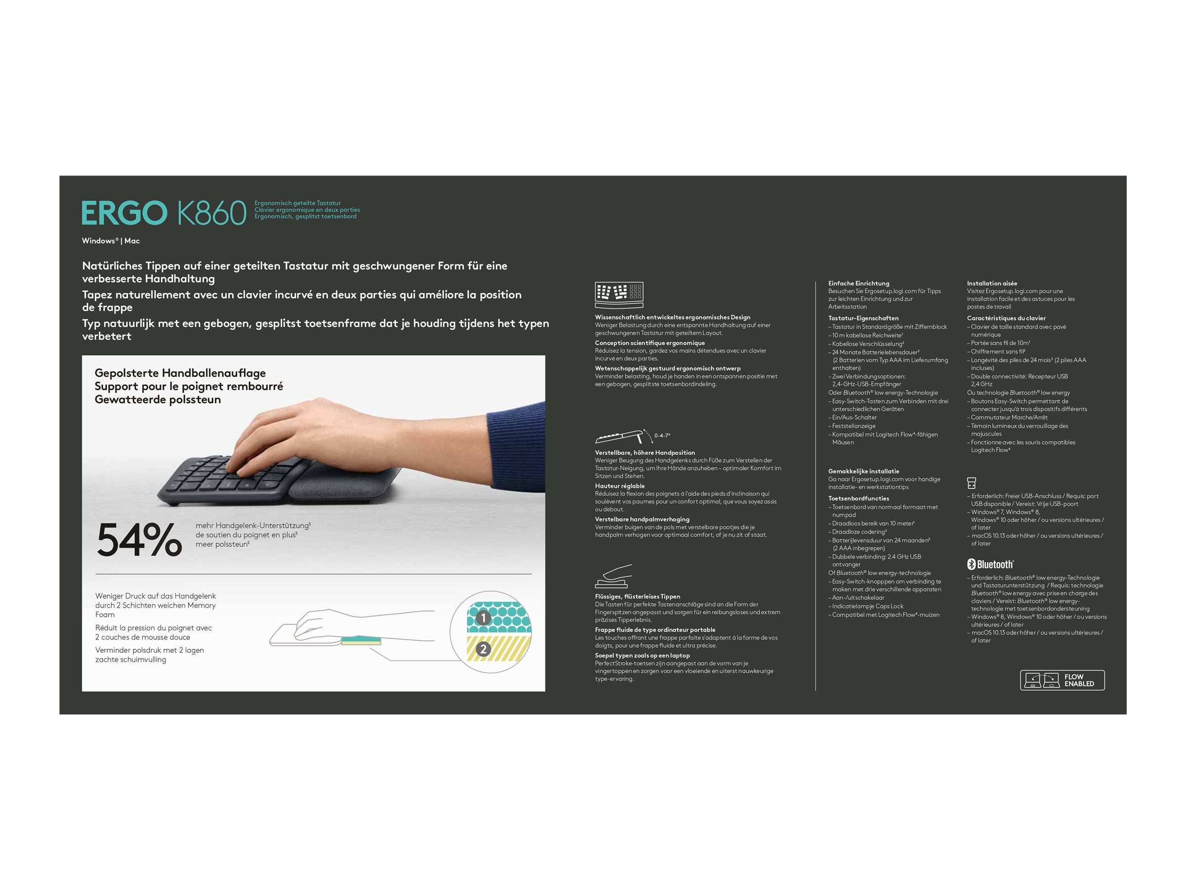 LOGITECH ERGO K860 for Business - GRAPHITE MEDITER (ITA)