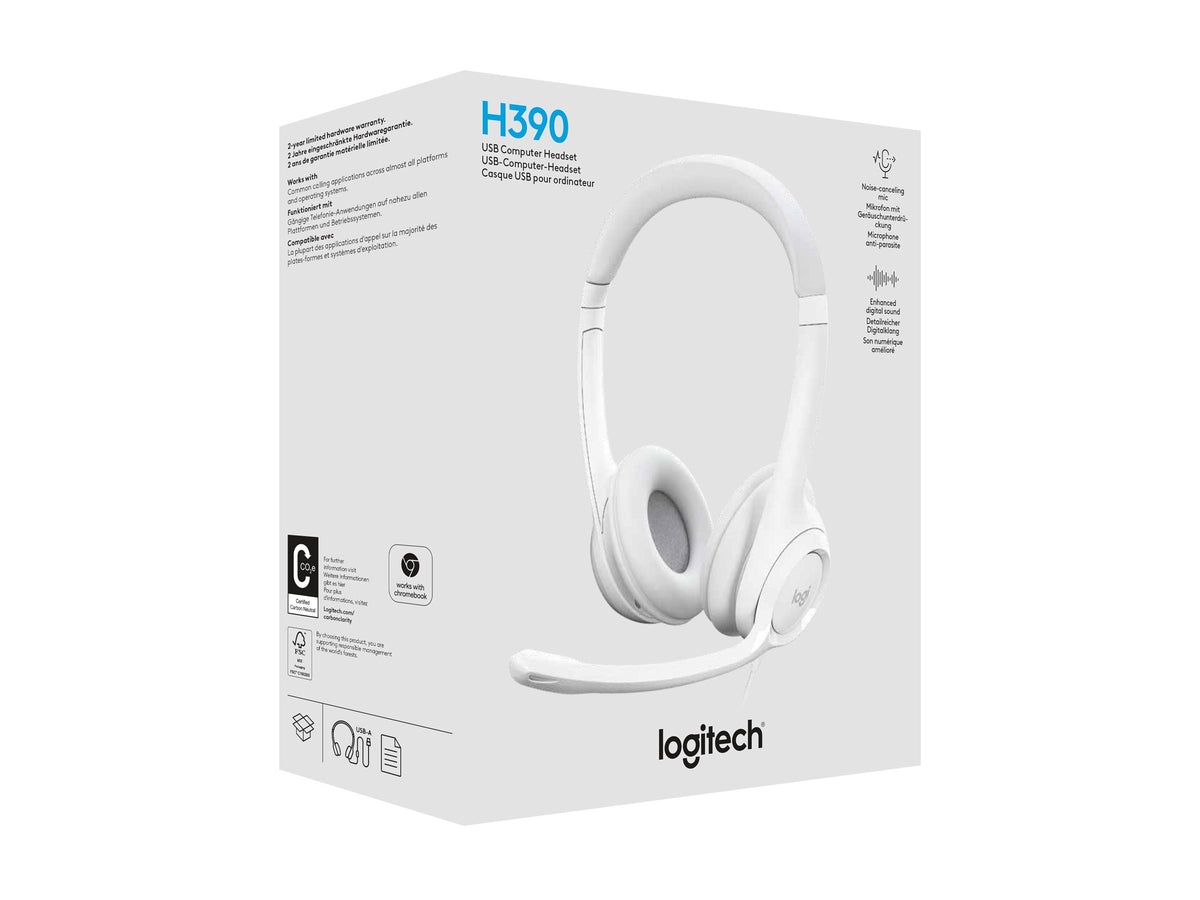 LOGITECH H390 Headset on-ear wired USB-A off-white
