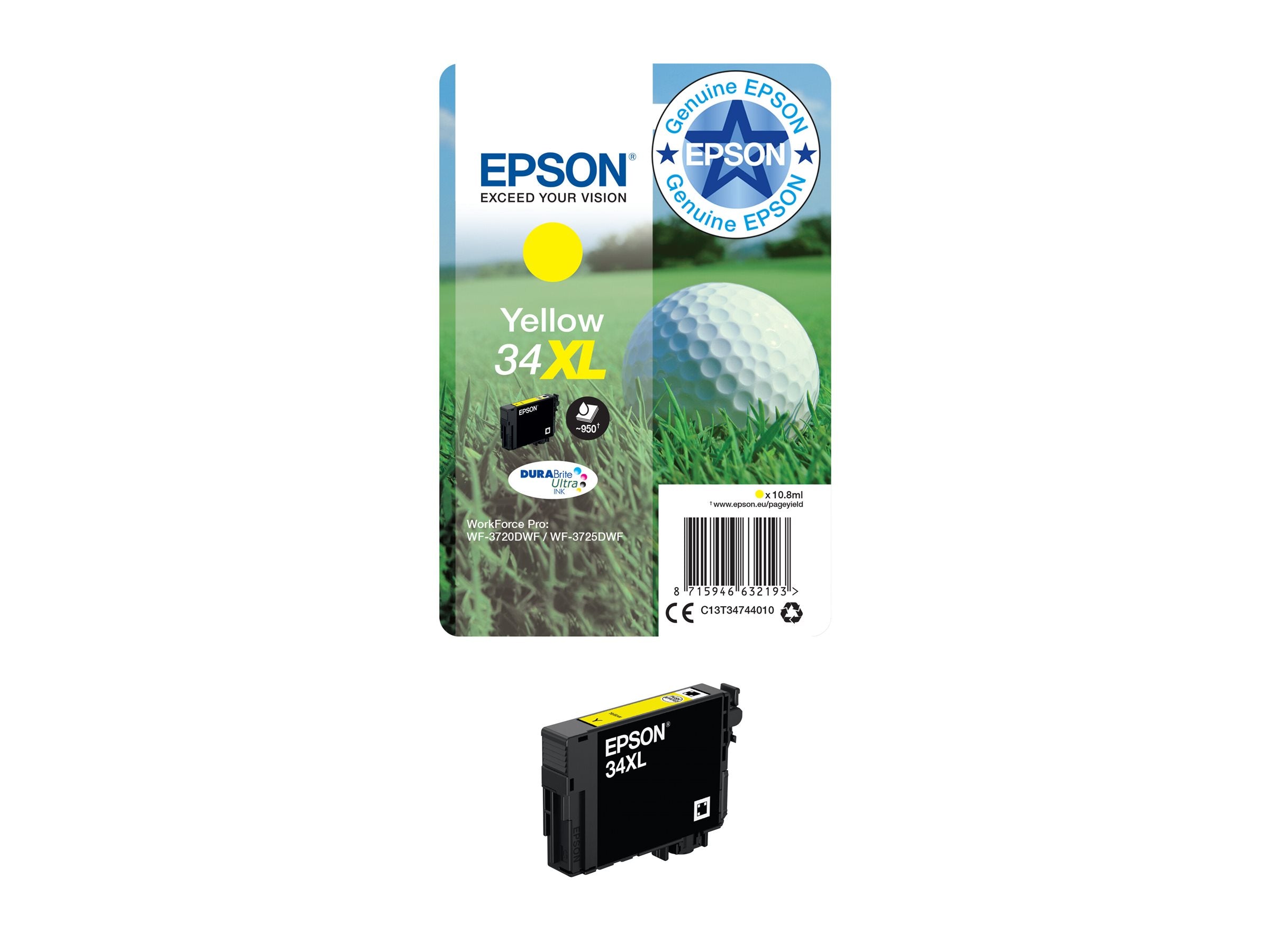 EPSON 2LB Singlepack 34XL Ink Yellow DURABrite Ultra 10.8ml Blister XL w/s