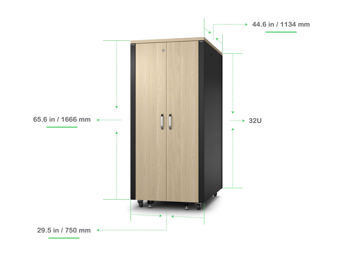 APC NetShelter Soundproof Server Rack 32U 230V 1666H x 750W x 1134D mm Maple