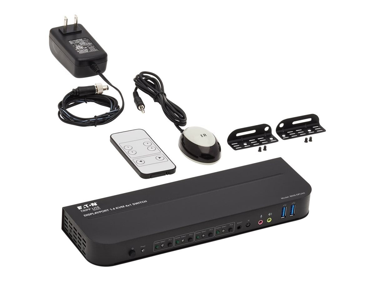 EATON TRIPPLITE Commutateur KVM 4 ports DisplayPort/USB 4K 60 Hz HDR HDCP 2.2 IR DP 1.4 partage USB